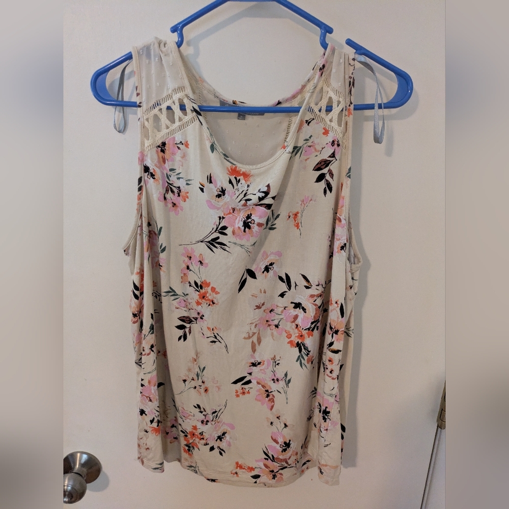 Floral Sleeveless Top With See Through Shoulders